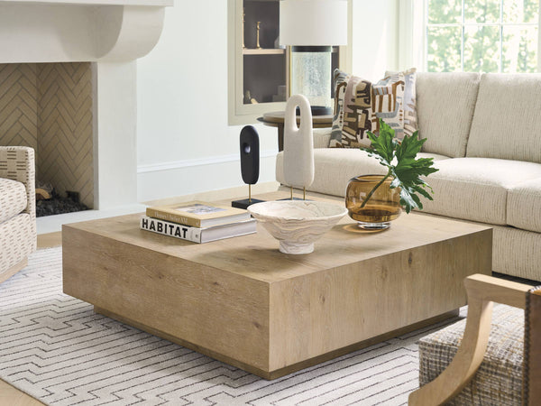 Danielson White Oak Veneer Square Coffee Table with Floating Plinth Base for Living Rooms