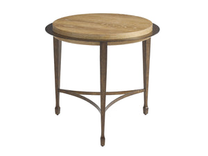 Lexington Catalonia Round Wood Top Hammered Bronze Side Table for Living Room or Bedroom 940-953
