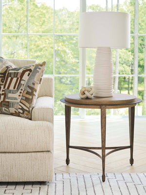 Lexington Catalonia Round Wood Top Hammered Bronze Side Table for Living Room or Bedroom 940-953