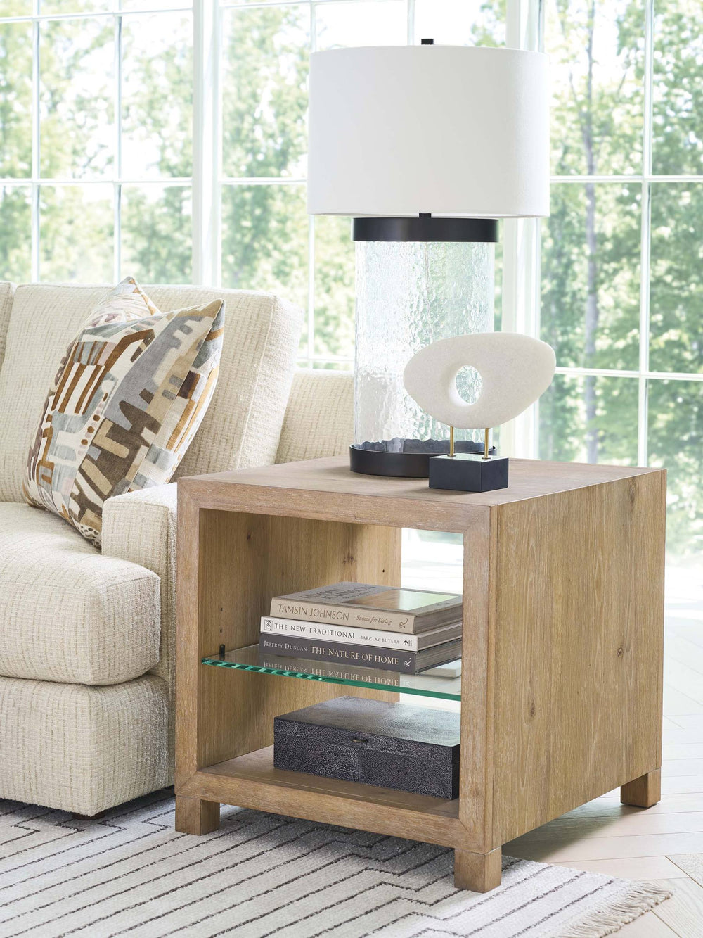 Lexington Danielson Contemporary End Table with Adjustable Tempered Glass Shelf for Living Room 940-957