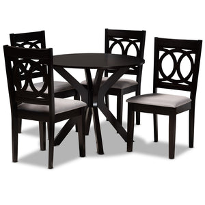 Baxton Studio Baxton Studio Sanne 5-Piece Dining Set: Modern Grey Upholstered Chairs & Round Table for Cozy Spaces Sanne-Grey/Dark Brown-5PC Dining Set