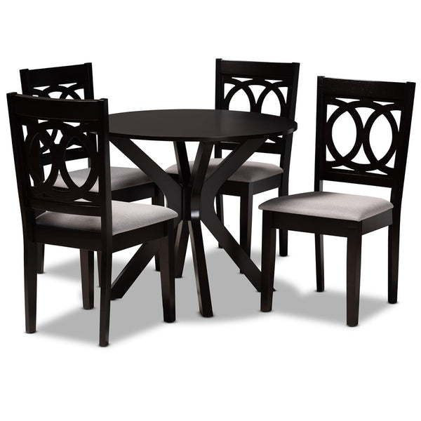 Baxton Studio Baxton Studio Sanne 5-Piece Dining Set: Modern Grey Upholstered Chairs & Round Table for Cozy Spaces Sanne-Grey/Dark Brown-5PC Dining Set