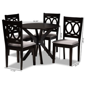 Baxton Studio Baxton Studio Sanne 5-Piece Dining Set: Modern Grey Upholstered Chairs & Round Table for Cozy Spaces Sanne-Grey/Dark Brown-5PC Dining Set