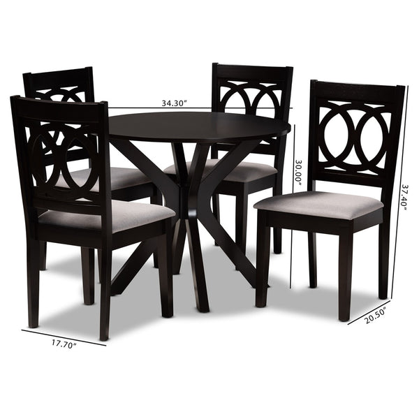 Baxton Studio Baxton Studio Sanne 5-Piece Dining Set: Modern Grey Upholstered Chairs & Round Table for Cozy Spaces Sanne-Grey/Dark Brown-5PC Dining Set