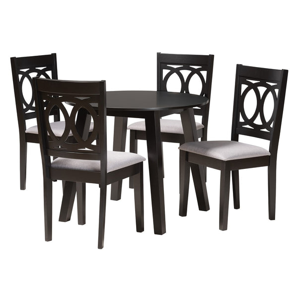 Baxton Studio Baxton Studio Modern 5-Piece Dining Set – Grey Fabric & Dark Brown Wood Table & Chairs for Elegance Louisa-Grey/Dark Brown-5PC Dining Set