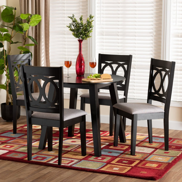 Baxton Studio Baxton Studio Modern 5-Piece Dining Set – Grey Fabric & Dark Brown Wood Table & Chairs for Elegance Louisa-Grey/Dark Brown-5PC Dining Set