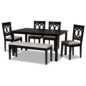 Baxton Studio Baxton Studio Bennett 6-Piece Modern Grey Fabric Dining Set with Stylish Wood Table and Bench RH315C-Grey/Dark Brown-6PC Dining Set