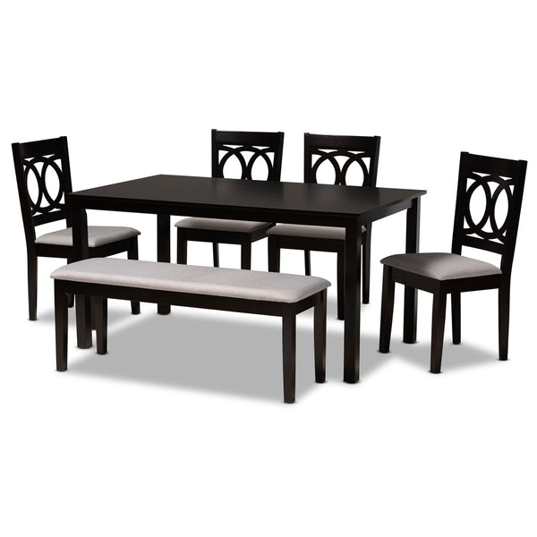 Baxton Studio Baxton Studio Bennett 6-Piece Modern Grey Fabric Dining Set with Stylish Wood Table and Bench RH315C-Grey/Dark Brown-6PC Dining Set