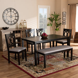 Baxton Studio Baxton Studio Bennett 6-Piece Modern Grey Fabric Dining Set with Stylish Wood Table and Bench RH315C-Grey/Dark Brown-6PC Dining Set