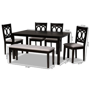 Baxton Studio Baxton Studio Bennett 6-Piece Modern Grey Fabric Dining Set with Stylish Wood Table and Bench RH315C-Grey/Dark Brown-6PC Dining Set