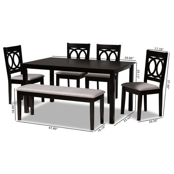 Baxton Studio Baxton Studio Bennett 6-Piece Modern Grey Fabric Dining Set with Stylish Wood Table and Bench RH315C-Grey/Dark Brown-6PC Dining Set