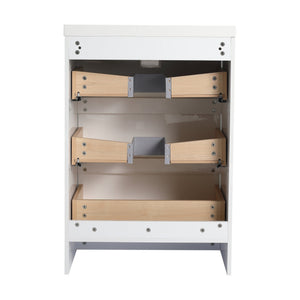 English Elm 72" Freestanding Bathroom Vanity With Resin Sink & Side Cabinet - Modern Glossy White Design, Ample Storage Options W999S00437