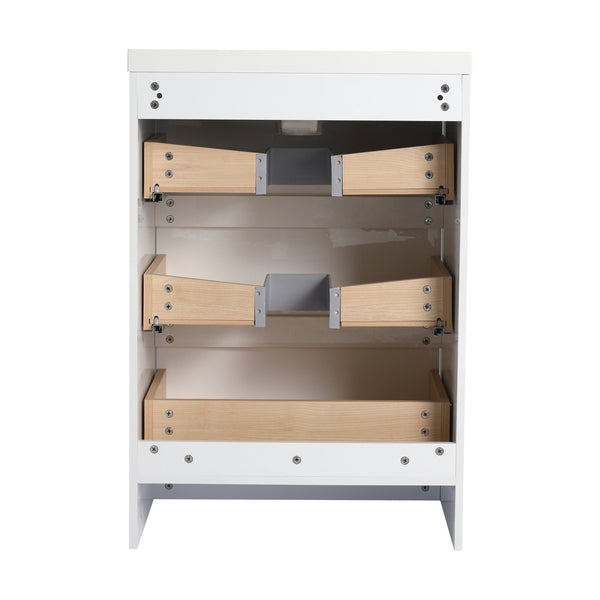 English Elm 72" Freestanding Bathroom Vanity With Resin Sink & Side Cabinet - Modern Glossy White Design, Ample Storage Options W999S00437