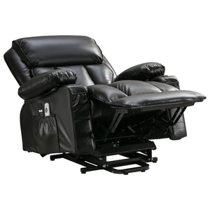 English Elm Power Lift Recliner Chair with Massage Heating Fleece Leather and Usb for Elderly Black W1807P299442