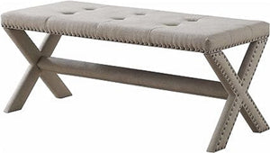English Elm Glam Button Tufted Upholstered Bench with Nailhead Trim and X Trestle Legs Natural B011P450616