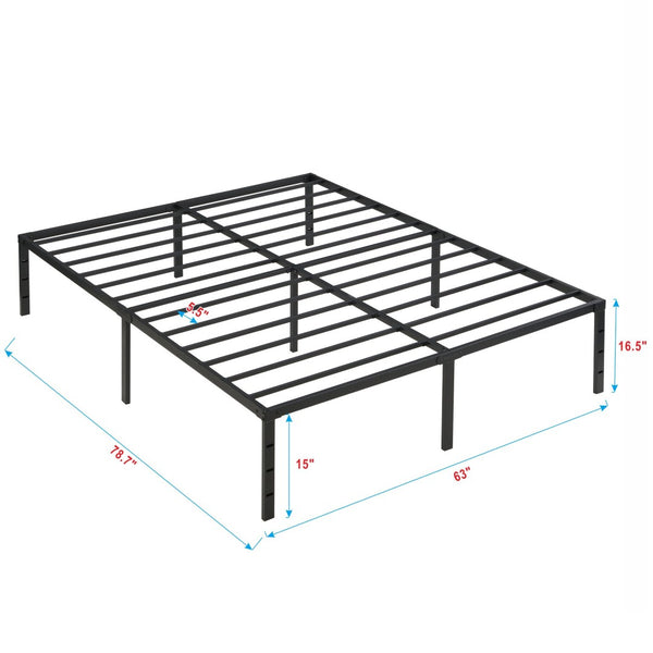 English Elm Queen Platform Bed Frame Heavy Duty Steel Slats Matte Black Modern Bedroom Base W311P359220