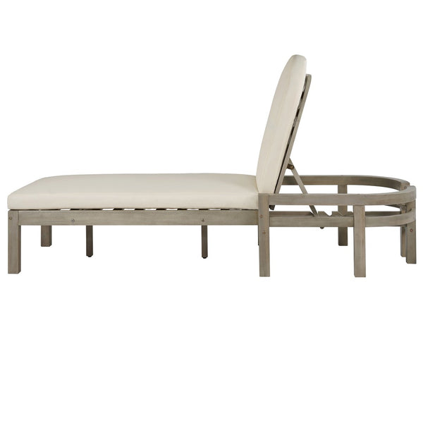English Elm Trexm Solid Acacia Outdoor Chaise Lounge Arched Recliner for Poolside Patio Deck Gray N715P403786E