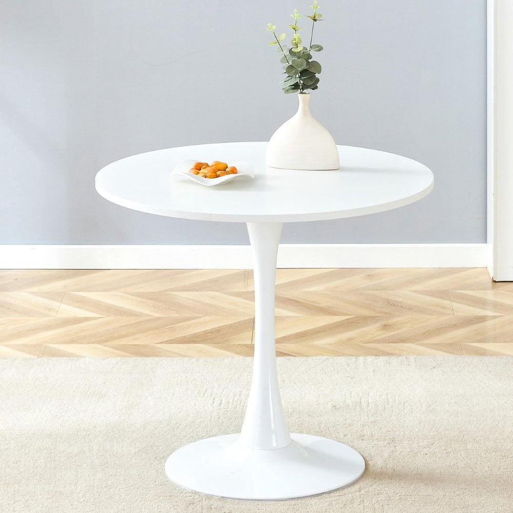 English Elm 31.9"hourglass-shaped Round Table White Mdf Top Nordic Style for Dining or Office W1151P256807