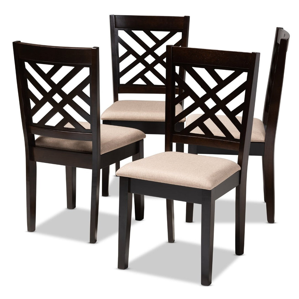 Baxton Studio Baxton Caron Modern Dining Chair Set of 4 – Espresso Brown Upholstered Comfort & Style for Any Room RH317C-Sand/Dark Brown-DC-4PK
