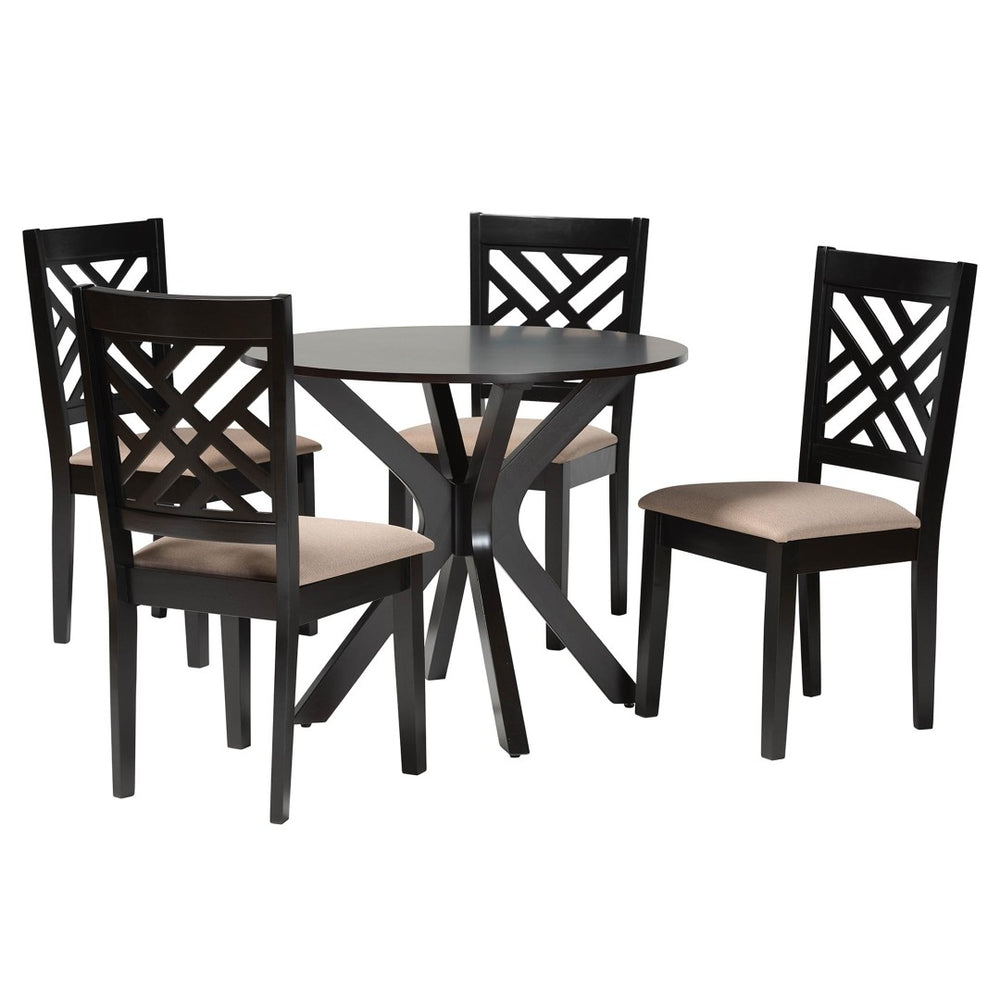 Baxton Studio Baxton Norah Modern 5-Piece Dining Set with Round Table & Sand Fabric Chairs for Stylish Comfort Norah-Sand/Dark Brown-5PC Dining Set