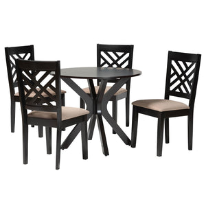 Baxton Studio Baxton Norah Modern 5-Piece Dining Set with Round Table & Sand Fabric Chairs for Stylish Comfort Norah-Sand/Dark Brown-5PC Dining Set