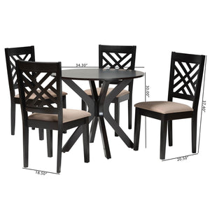 Baxton Studio Baxton Norah Modern 5-Piece Dining Set with Round Table & Sand Fabric Chairs for Stylish Comfort Norah-Sand/Dark Brown-5PC Dining Set