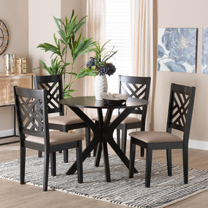 Baxton Studio Baxton Norah Modern 5-Piece Dining Set with Round Table & Sand Fabric Chairs for Stylish Comfort Norah-Sand/Dark Brown-5PC Dining Set