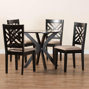 Baxton Studio Baxton Norah Modern 5-Piece Dining Set with Round Table & Sand Fabric Chairs for Stylish Comfort Norah-Sand/Dark Brown-5PC Dining Set