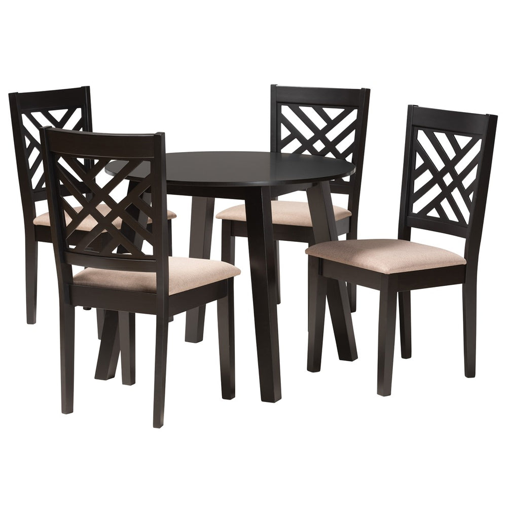 Baxton Studio Baxton Studio Ellie Compact Beige Upholstered Dining Set with Dark Brown Wood, 5-Piece Ensemble Ellie-Sand/Dark Brown-5PC Dining Set
