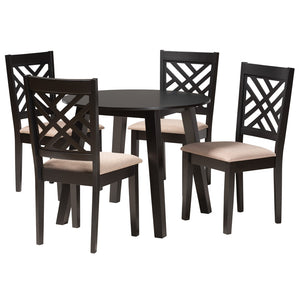 Baxton Studio Baxton Studio Ellie Compact Beige Upholstered Dining Set with Dark Brown Wood, 5-Piece Ensemble Ellie-Sand/Dark Brown-5PC Dining Set
