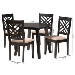 Baxton Studio Baxton Studio Ellie Compact Beige Upholstered Dining Set with Dark Brown Wood, 5-Piece Ensemble Ellie-Sand/Dark Brown-5PC Dining Set
