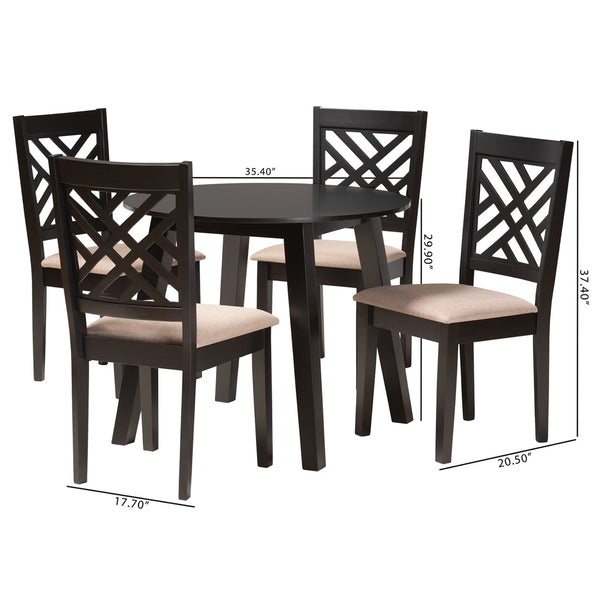 Baxton Studio Baxton Studio Ellie Compact Beige Upholstered Dining Set with Dark Brown Wood, 5-Piece Ensemble Ellie-Sand/Dark Brown-5PC Dining Set
