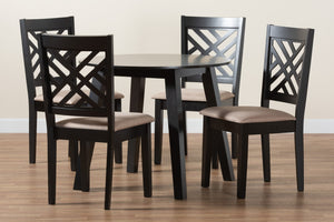 Baxton Studio Baxton Studio Ellie Compact Beige Upholstered Dining Set with Dark Brown Wood, 5-Piece Ensemble Ellie-Sand/Dark Brown-5PC Dining Set