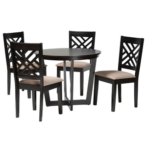 Baxton Studio Baxton Alena Modern 5-Piece Dining Set with Round Table & Plush Upholstered Chairs for Style Jodie-Sand/Dark Brown-5PC Dining Set