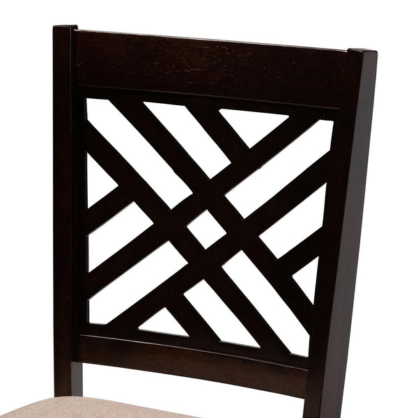 Baxton Studio Baxton Alena Modern 5-Piece Dining Set with Round Table & Plush Upholstered Chairs for Style Jodie-Sand/Dark Brown-5PC Dining Set