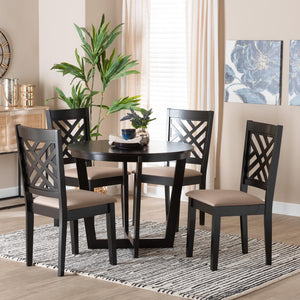 Baxton Studio Baxton Alena Modern 5-Piece Dining Set with Round Table & Plush Upholstered Chairs for Style Jodie-Sand/Dark Brown-5PC Dining Set