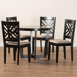 Baxton Studio Baxton Alena Modern 5-Piece Dining Set with Round Table & Plush Upholstered Chairs for Style Jodie-Sand/Dark Brown-5PC Dining Set