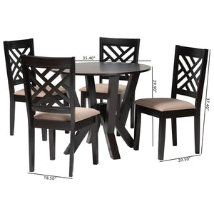 Baxton Studio Baxton Studio Elise Modern 5-Piece Dining Set with Round Table & Plush Sand Fabric Chairs Lydie-Sand/Dark Brown-5PC Dining Set
