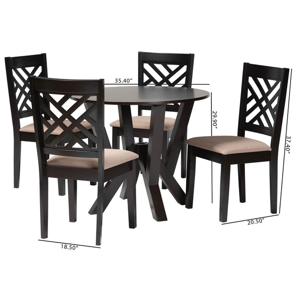 Baxton Studio Baxton Studio Elise Modern 5-Piece Dining Set with Round Table & Plush Sand Fabric Chairs Lydie-Sand/Dark Brown-5PC Dining Set