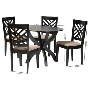 Baxton Studio Baxton Studio Edona 5-Piece Modern Dining Set with Round Table & Sand Upholstered Chairs, Walnut Finish Felisa-Sand/Dark Brown-5PC Dining Set