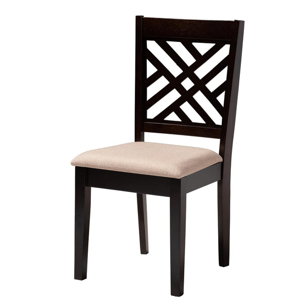Baxton Studio Baxton Studio Edona 5-Piece Modern Dining Set with Round Table & Sand Upholstered Chairs, Walnut Finish Felisa-Sand/Dark Brown-5PC Dining Set
