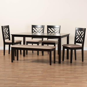 Baxton Studio Baxton Studio Gustavo 6-Piece Modern Dining Set with Sand Upholstery & Walnut Finish for Stylish Meals RH317C-Sand/Dark Brown-6PC Dining Set