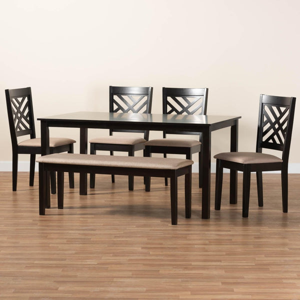 Baxton Studio Baxton Studio Gustavo 6-Piece Modern Dining Set with Sand Upholstery & Walnut Finish for Stylish Meals RH317C-Sand/Dark Brown-6PC Dining Set