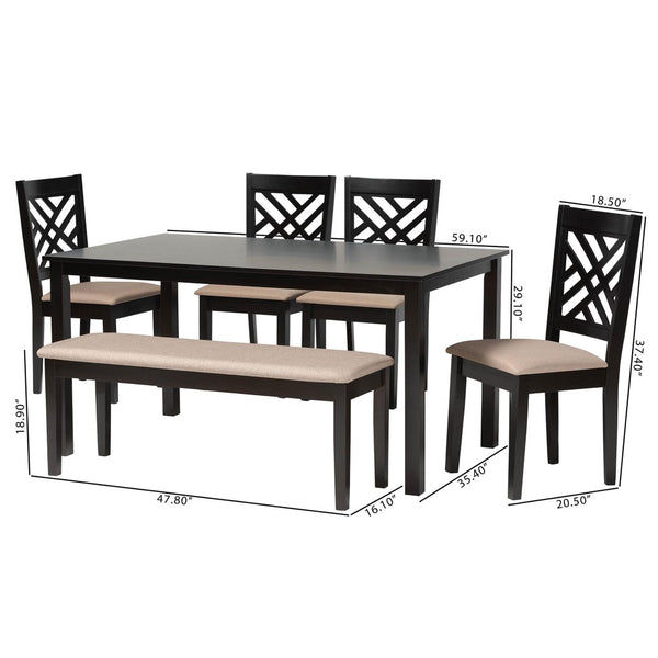 Baxton Studio Baxton Studio Gustavo 6-Piece Modern Dining Set with Sand Upholstery & Walnut Finish for Stylish Meals RH317C-Sand/Dark Brown-6PC Dining Set