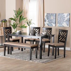 Baxton Studio Baxton Studio Gustavo 6-Piece Modern Dining Set with Sand Upholstery & Walnut Finish for Stylish Meals RH317C-Sand/Dark Brown-6PC Dining Set