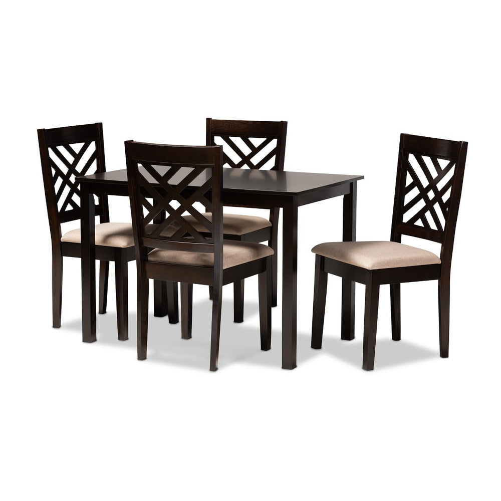 Baxton Studio Baxton Caron 5-Piece Dining Set: Modern Sand Upholstered Chairs & Espresso Brown Wood Table RH317C-Sand/Dark Brown-5PC Dining Set