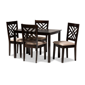 Baxton Studio Baxton Caron 5-Piece Dining Set: Modern Sand Upholstered Chairs & Espresso Brown Wood Table RH317C-Sand/Dark Brown-5PC Dining Set