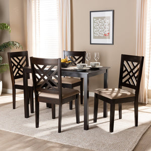 Baxton Studio Baxton Caron 5-Piece Dining Set: Modern Sand Upholstered Chairs & Espresso Brown Wood Table RH317C-Sand/Dark Brown-5PC Dining Set