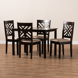 Baxton Studio Baxton Caron 5-Piece Dining Set: Modern Sand Upholstered Chairs & Espresso Brown Wood Table RH317C-Sand/Dark Brown-5PC Dining Set