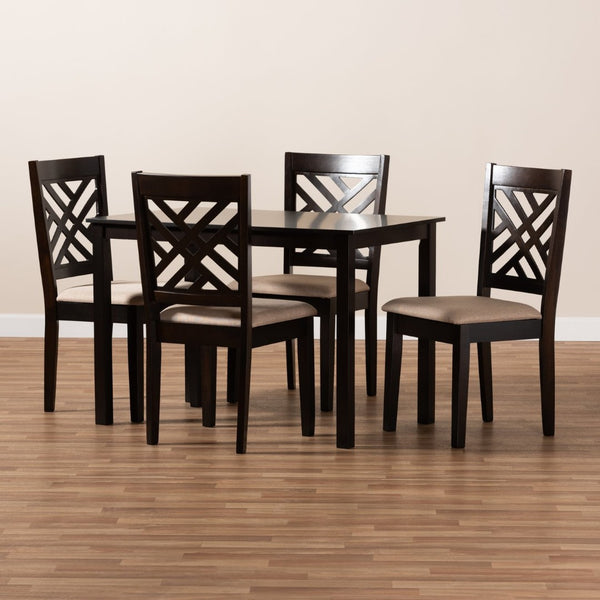 Baxton Studio Baxton Caron 5-Piece Dining Set: Modern Sand Upholstered Chairs & Espresso Brown Wood Table RH317C-Sand/Dark Brown-5PC Dining Set